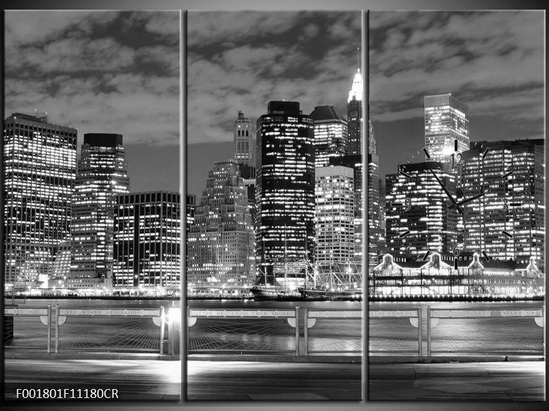 Klok schilderij New York | Grijs, Zwart, Wit | 111x80cm 3Luik