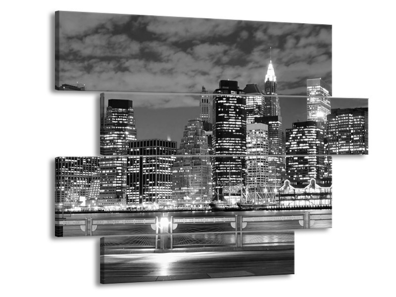 Canvas schilderij New York | Grijs, Zwart, Wit | 115x85cm 4Luik