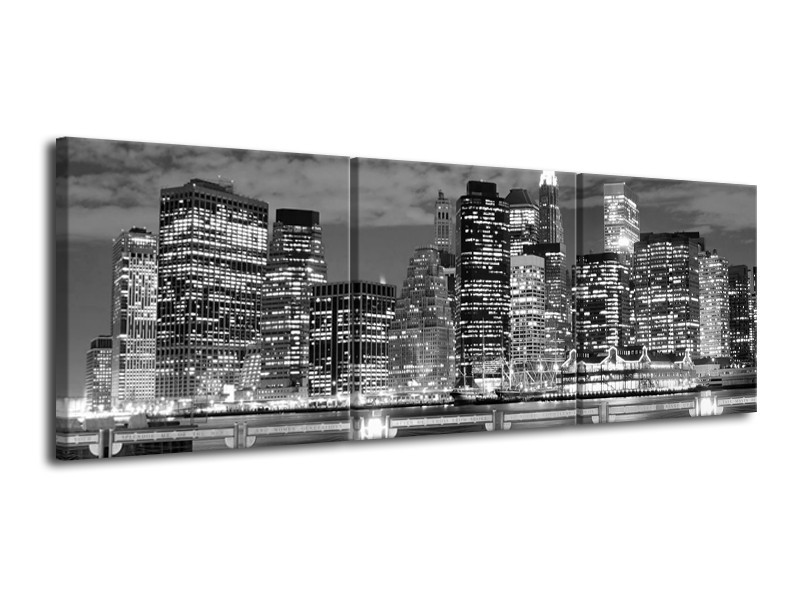 Glas schilderij New York | Grijs, Zwart, Wit | 120x40cm 3Luik