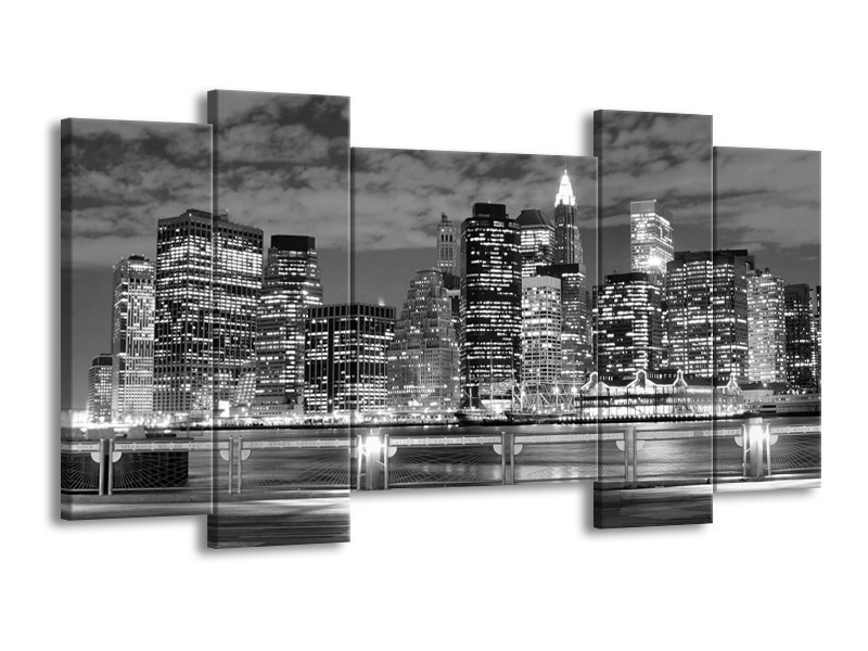 Glas schilderij New York | Grijs, Zwart, Wit | 120x65cm 5Luik