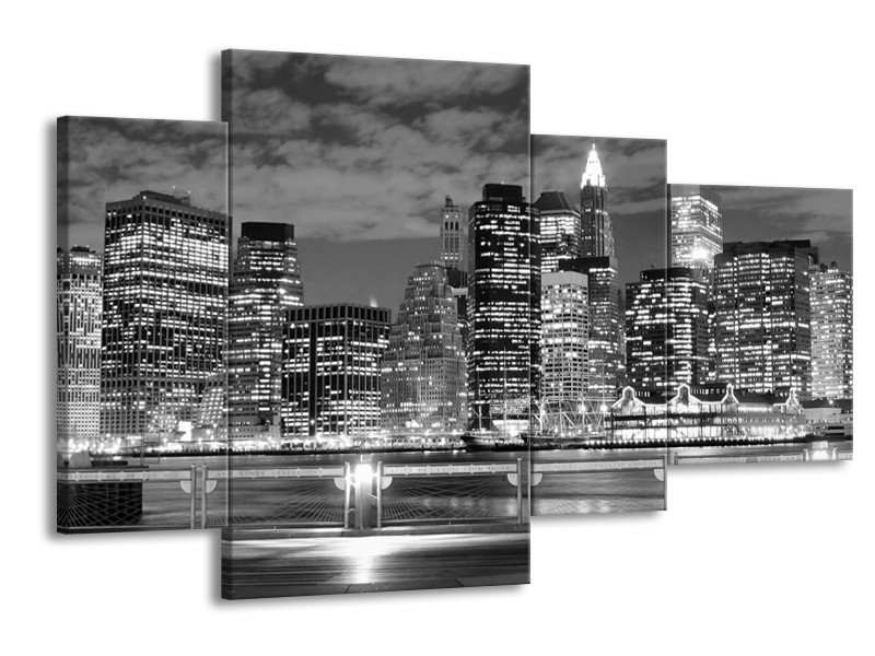 Glas schilderij New York | Grijs, Zwart, Wit | 120x75cm 4Luik