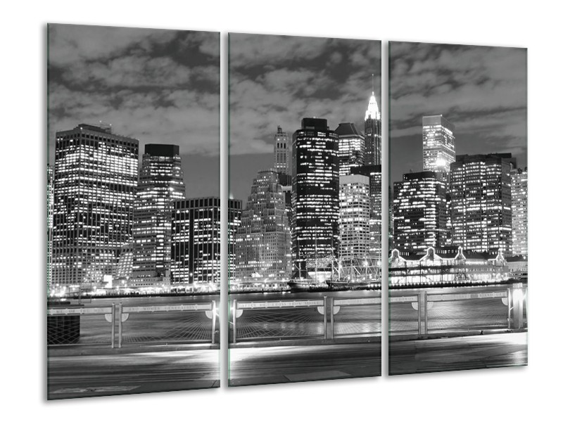 Glas schilderij New York | Grijs, Zwart, Wit | 120x80cm 3Luik