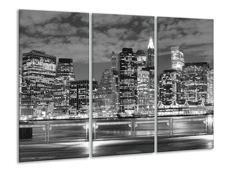 Canvas schilderij New York | Grijs, Zwart, Wit | 120x80cm 3Luik