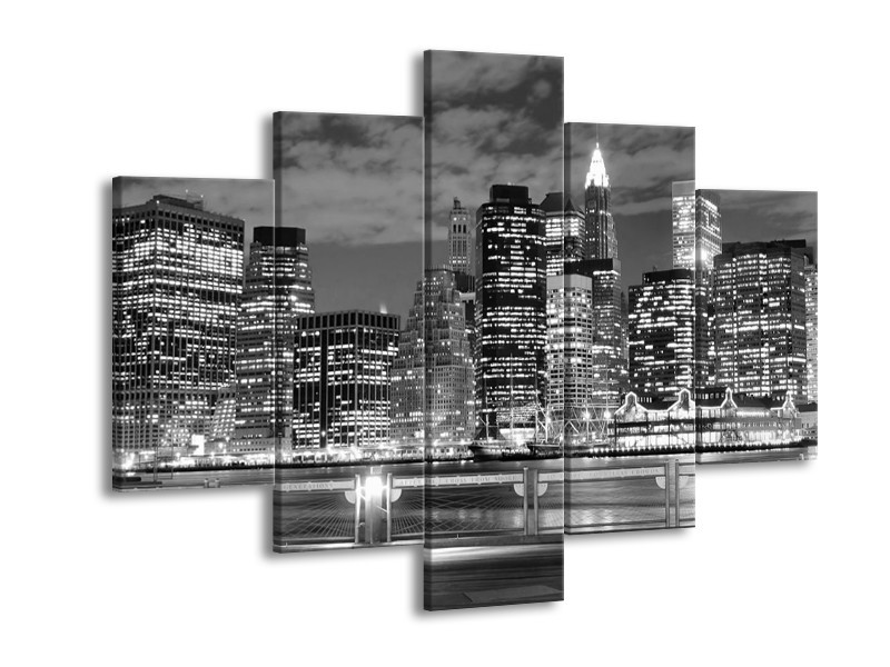 Glas schilderij New York | Grijs, Zwart, Wit | 150x105cm 5Luik
