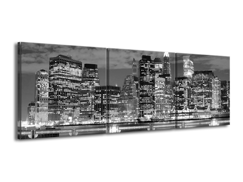 Canvas schilderij New York | Grijs, Zwart, Wit | 150x50cm 3Luik