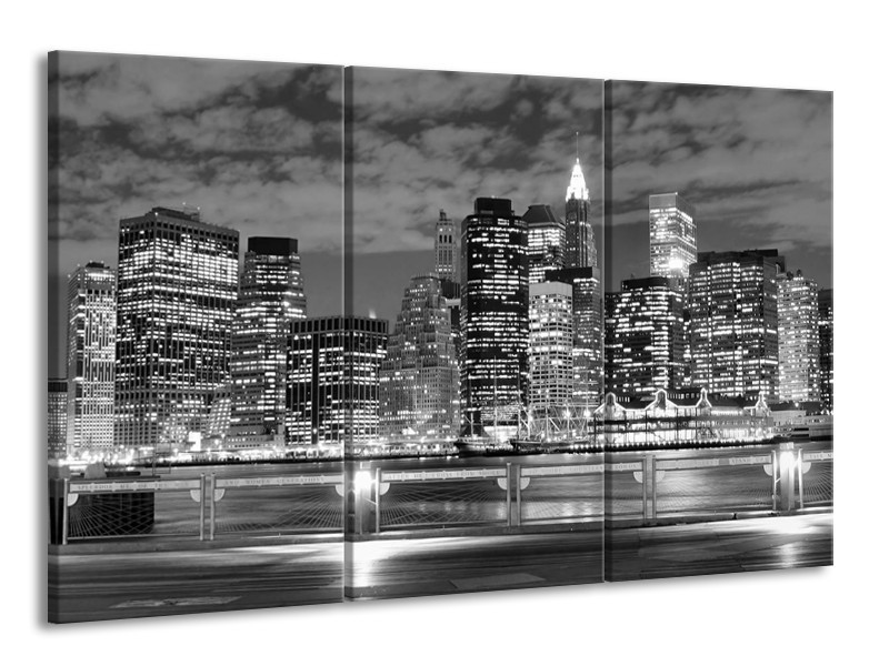 Canvas schilderij New York | Grijs, Zwart, Wit | 165x100cm 3Luik