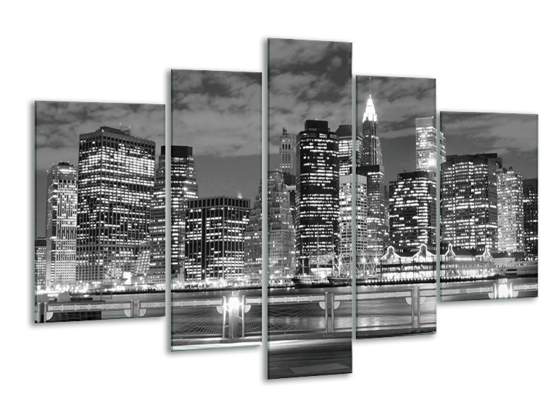 Glas schilderij New York | Grijs, Zwart, Wit | 170x100cm 5Luik