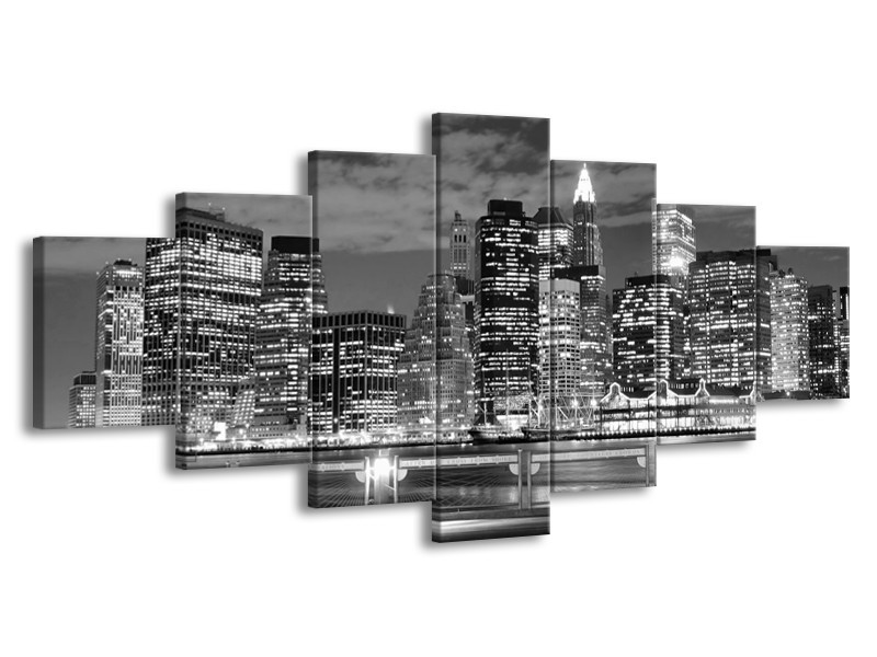 Glas schilderij New York | Grijs, Zwart, Wit | 210x100cm 7Luik