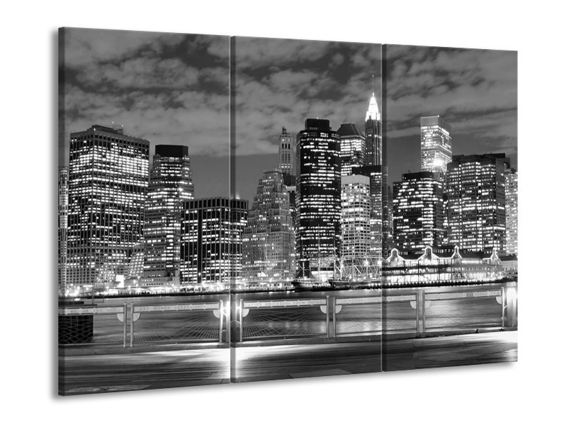 Glas schilderij New York | Grijs, Zwart, Wit | 90x60cm 3Luik