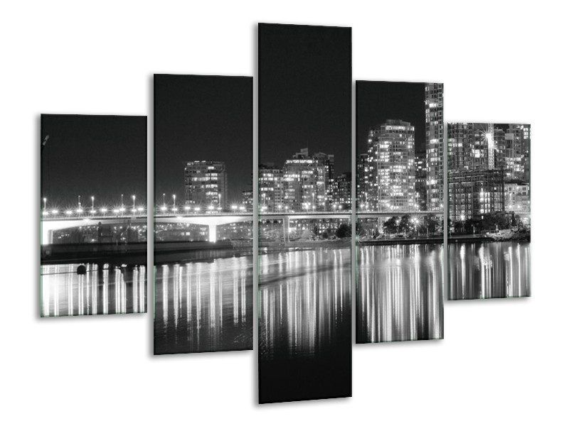 Canvas schilderij Stad | Grijs, Zwart, Wit | 100x70cm 5Luik