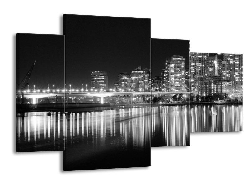 Glas schilderij Stad | Grijs, Zwart, Wit | 120x75cm 4Luik