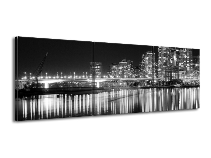 Glas schilderij Stad | Grijs, Zwart, Wit | 150x50cm 3Luik