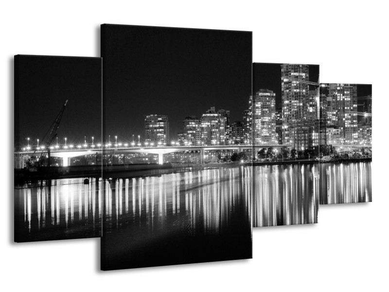 Glas schilderij Stad | Grijs, Zwart, Wit | 160x90cm 4Luik