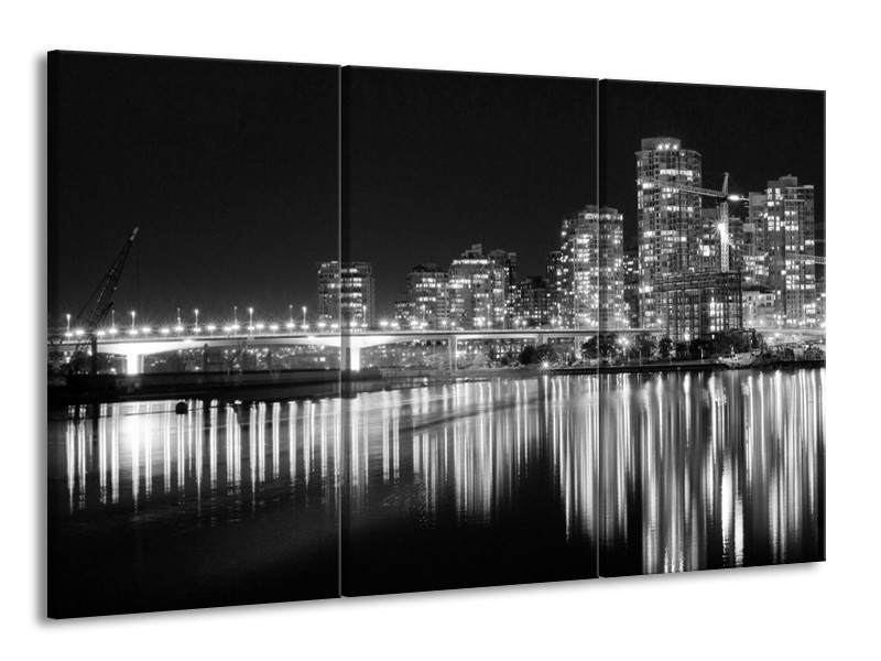 Canvas schilderij Stad | Grijs, Zwart, Wit | 165x100cm 3Luik