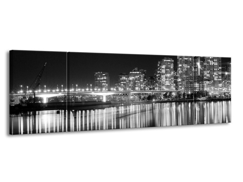 Glas schilderij Stad | Grijs, Zwart, Wit | 170x50cm 3Luik