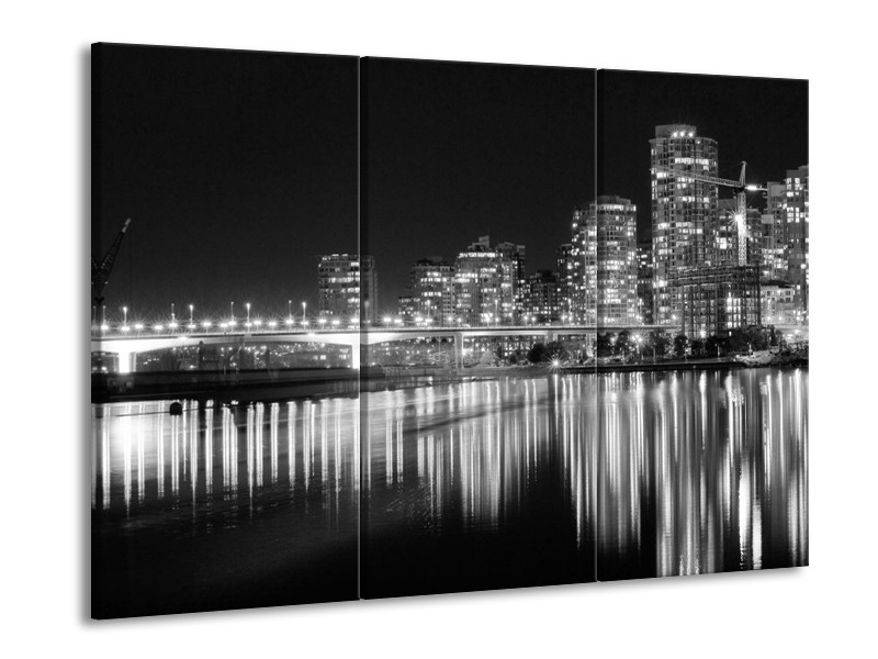 Glas schilderij Stad | Grijs, Zwart, Wit | 90x60cm 3Luik