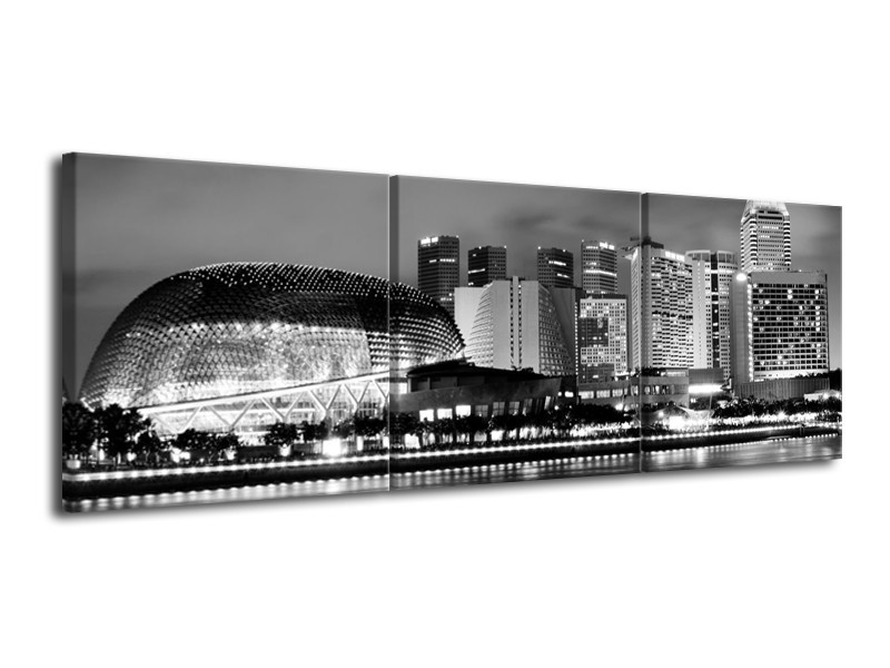 Canvas schilderij Stad | Grijs, Zwart, Wit | 120x40cm 3Luik