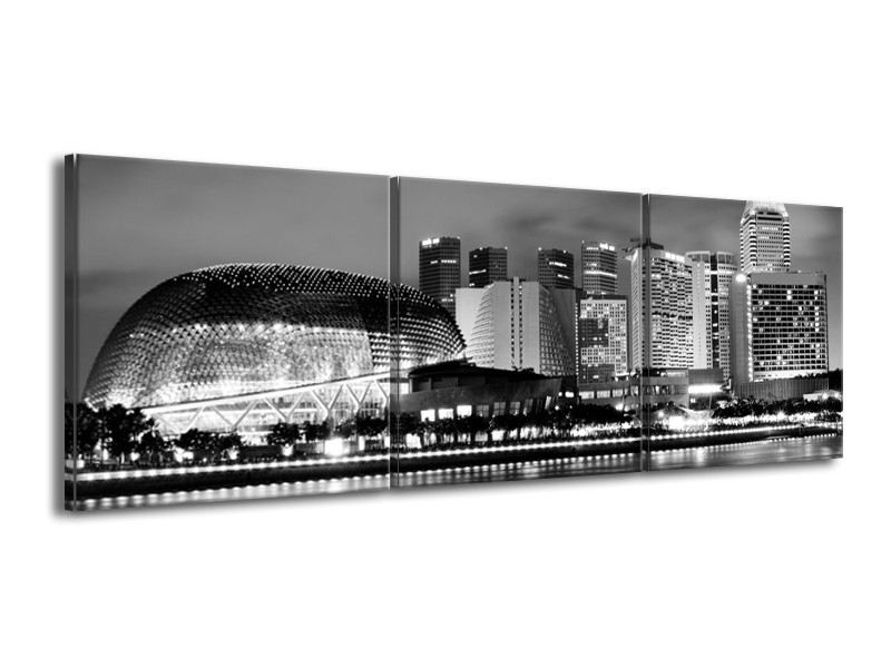 Glas schilderij Stad | Grijs, Zwart, Wit | 150x50cm 3Luik