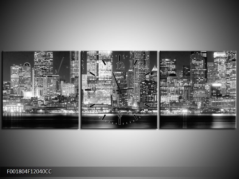 Klok schilderij New York | Grijs, Zwart, Wit | 120x40cm 3Luik
