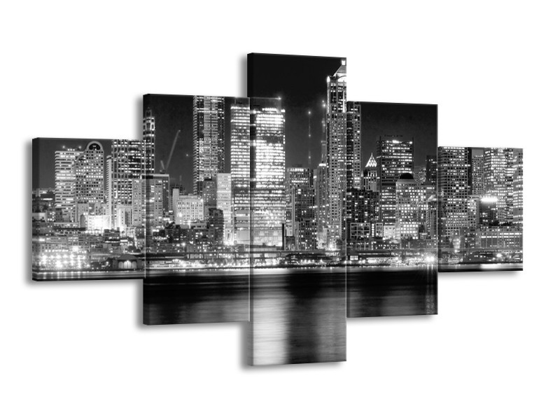 Glas schilderij New York | Grijs, Zwart, Wit | 125x70cm 5Luik