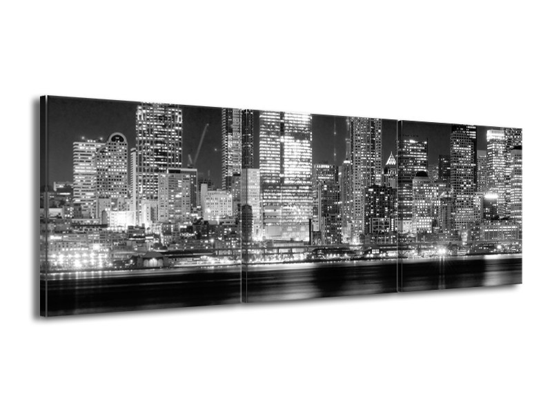 Glas schilderij New York | Grijs, Zwart, Wit | 150x50cm 3Luik