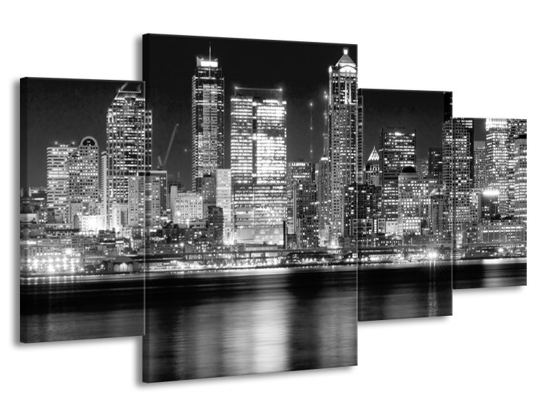 Canvas schilderij New York | Grijs, Zwart, Wit | 160x90cm 4Luik