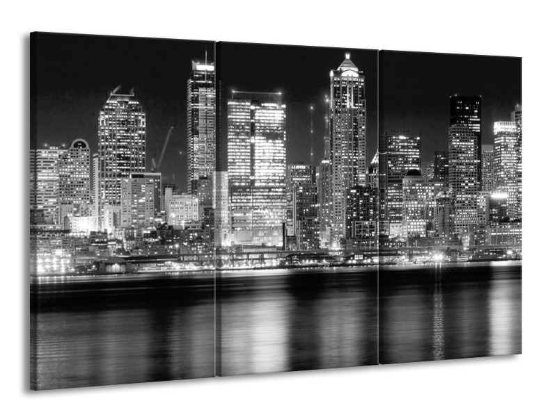 Canvas schilderij New York | Grijs, Zwart, Wit | 165x100cm 3Luik