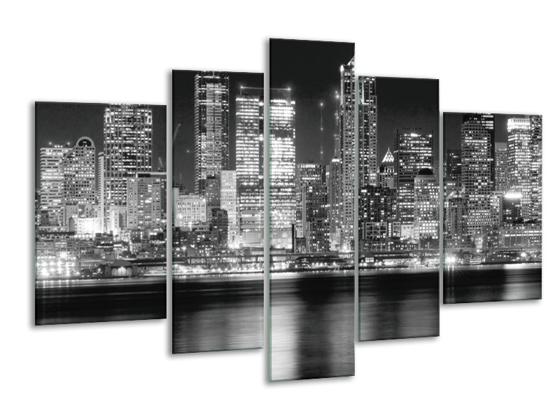 Canvas schilderij New York | Grijs, Zwart, Wit | 170x100cm 5Luik