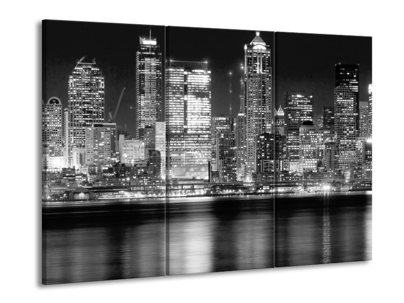 Glas schilderij New York | Grijs, Zwart, Wit | 90x60cm 3Luik
