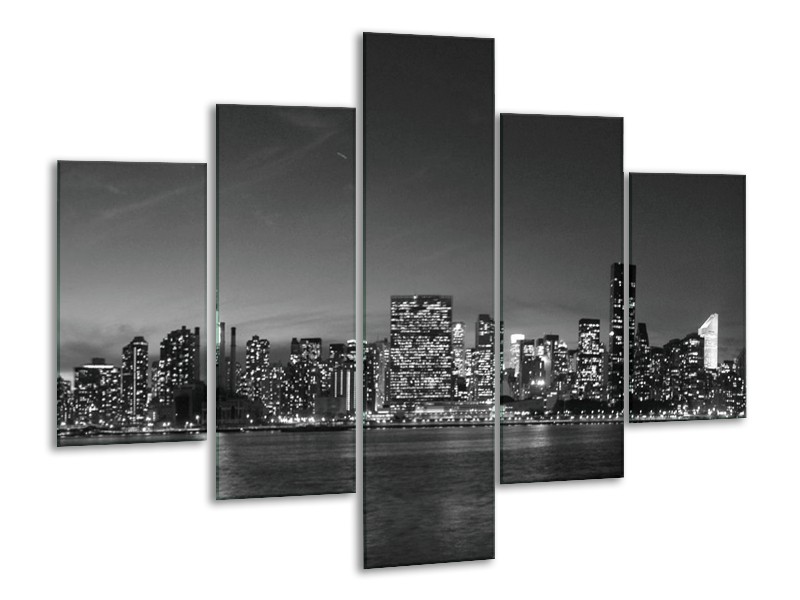 Canvas schilderij Stad | Grijs, Zwart, Wit | 100x70cm 5Luik