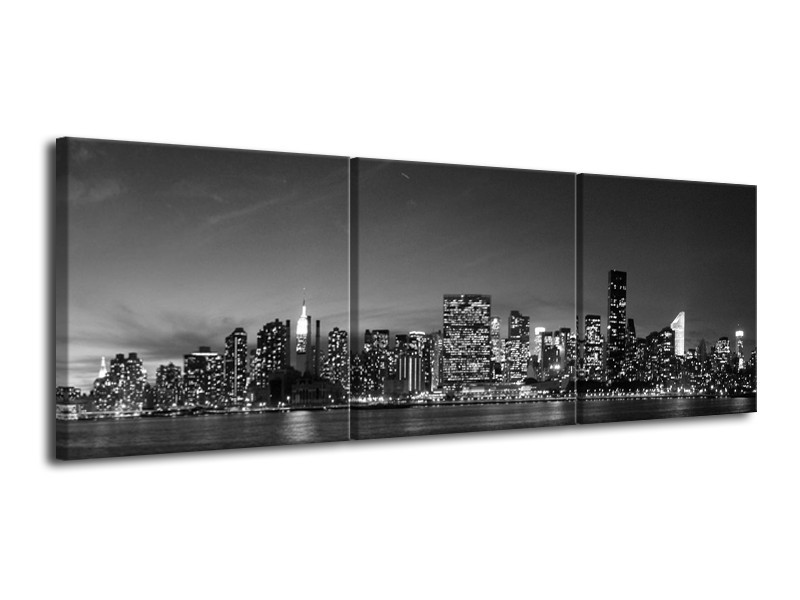 Canvas schilderij Stad | Grijs, Zwart, Wit | 120x40cm 3Luik