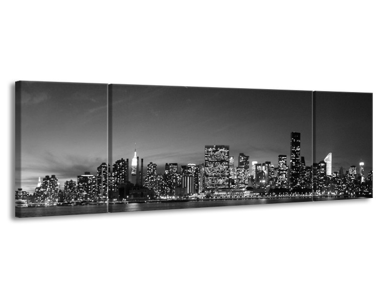 Canvas schilderij Stad | Grijs, Zwart, Wit | 170x50cm 3Luik