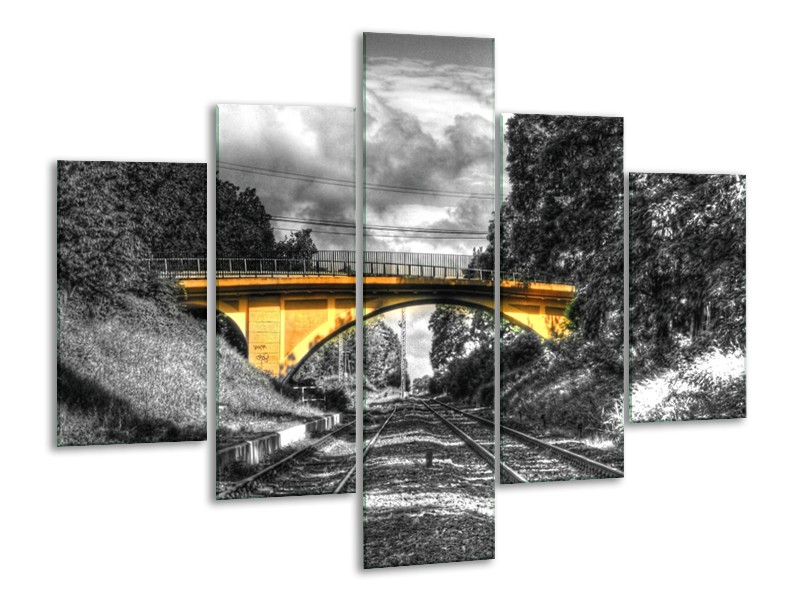 Glas schilderij Brug | Grijs, Wit, Geel | 100x70cm 5Luik