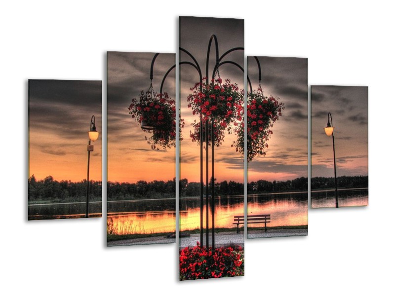 Glas schilderij Bloemen | Rood, Zwart, Geel | 100x70cm 5Luik