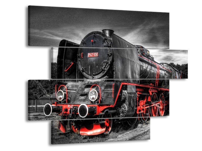 Glas schilderij Trein | Zwart, Rood, Wit | 115x85cm 4Luik