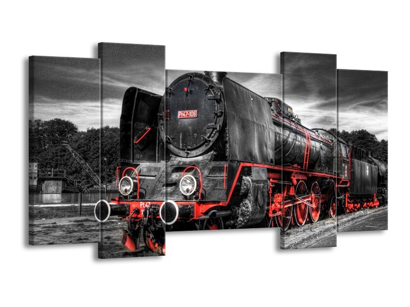 Glas schilderij Trein | Zwart, Rood, Wit | 120x65cm 5Luik