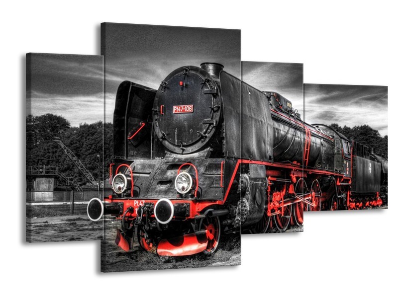 Glas schilderij Trein | Zwart, Rood, Wit | 120x75cm 4Luik