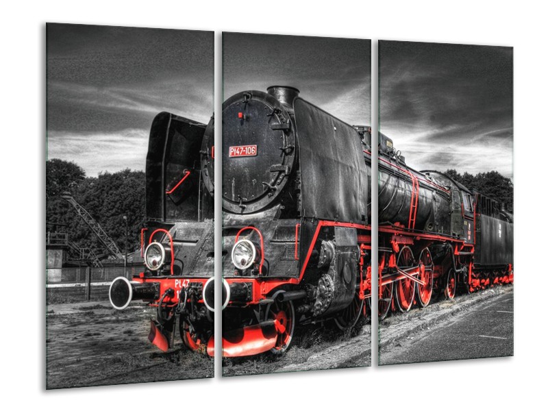 Glas schilderij Trein | Zwart, Rood, Wit | 120x80cm 3Luik