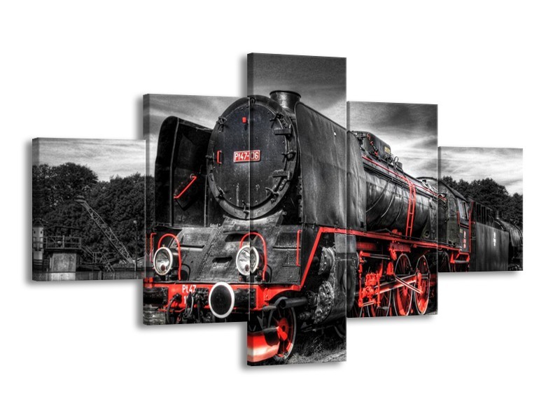 Glas schilderij Trein | Zwart, Rood, Wit | 125x70cm 5Luik