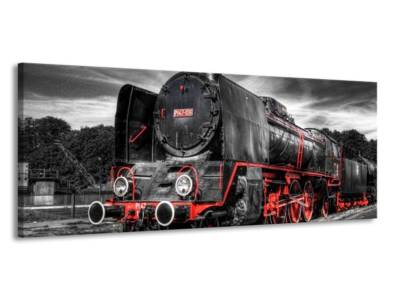 Glas schilderij Trein | Zwart, Rood, Wit | 145x58cm 1Luik