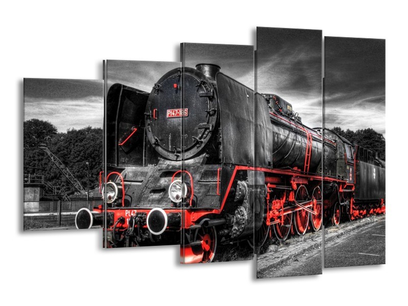 Glas schilderij Trein | Zwart, Rood, Wit | 150x100cm 5Luik