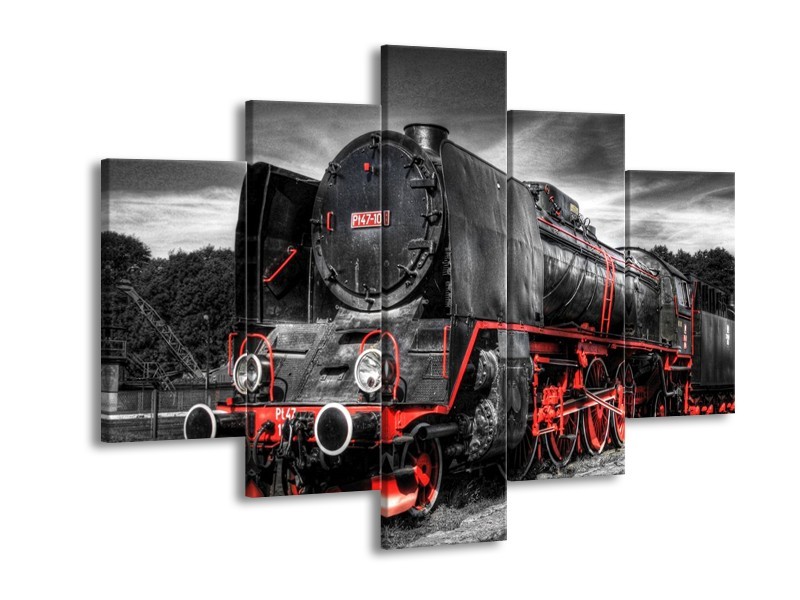 Glas schilderij Trein | Zwart, Rood, Wit | 150x105cm 5Luik