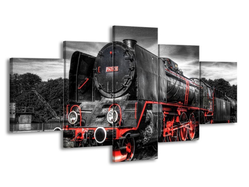 Glas schilderij Trein | Zwart, Rood, Wit | 150x80cm 5Luik