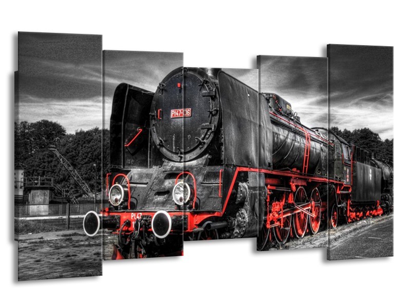 Glas schilderij Trein | Zwart, Rood, Wit | 150x80cm 5Luik