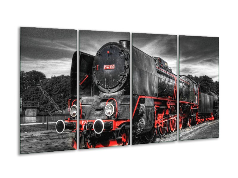 Glas schilderij Trein | Zwart, Rood, Wit | 160x80cm 4Luik