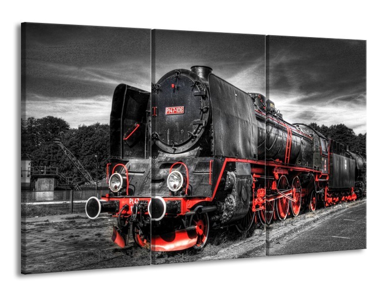 Glas schilderij Trein | Zwart, Rood, Wit | 165x100cm 3Luik