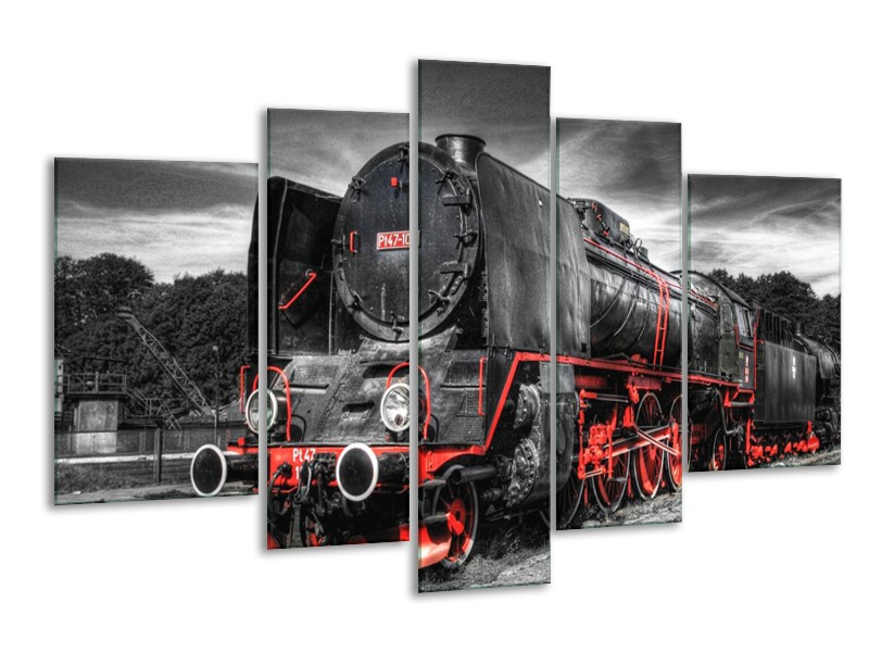 Glas schilderij Trein | Zwart, Rood, Wit | 170x100cm 5Luik