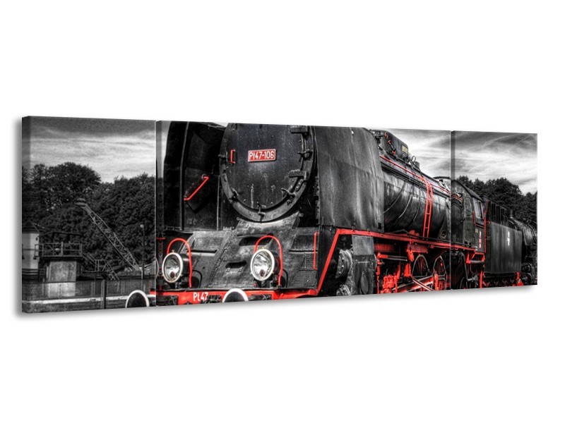 Glas schilderij Trein | Zwart, Rood, Wit | 170x50cm 3Luik