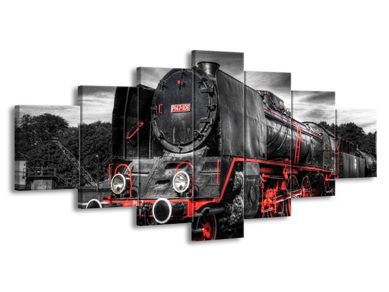 Glas schilderij Trein | Zwart, Rood, Wit | 210x100cm 7Luik