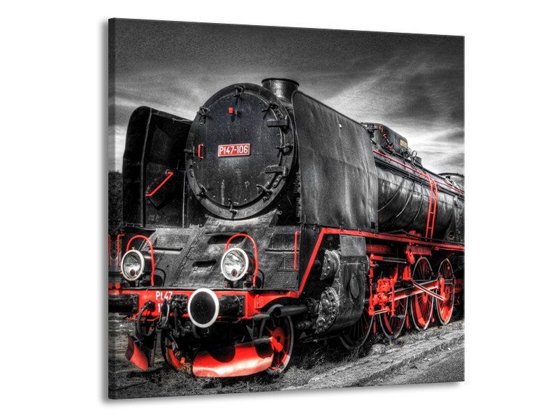 Glas schilderij Trein | Zwart, Rood, Wit | 50x50cm 1Luik